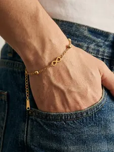 18k Gold Plated 304 Stainless Steel Infinity Symbol Bead Bracelet, Slim O-Chain with Extender, Minimalist Love Jewelry for Women