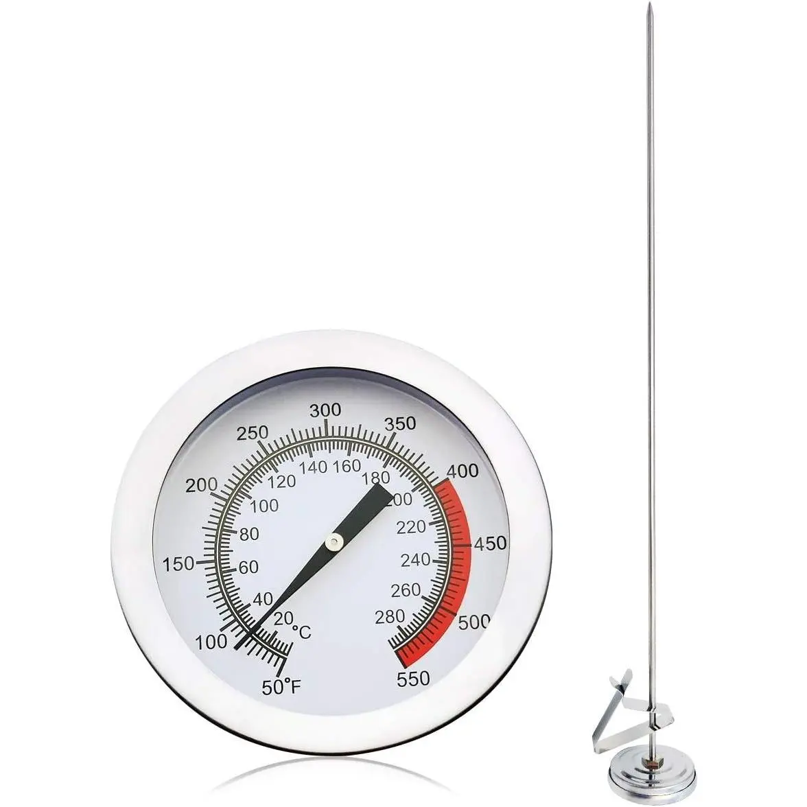 Stainless Steel Deep Fry Oil Thermometer with Clip & 15 inch Stem, Professional Kitchen Thermometer for Frying, Candy, Turkey and Meat Cooking