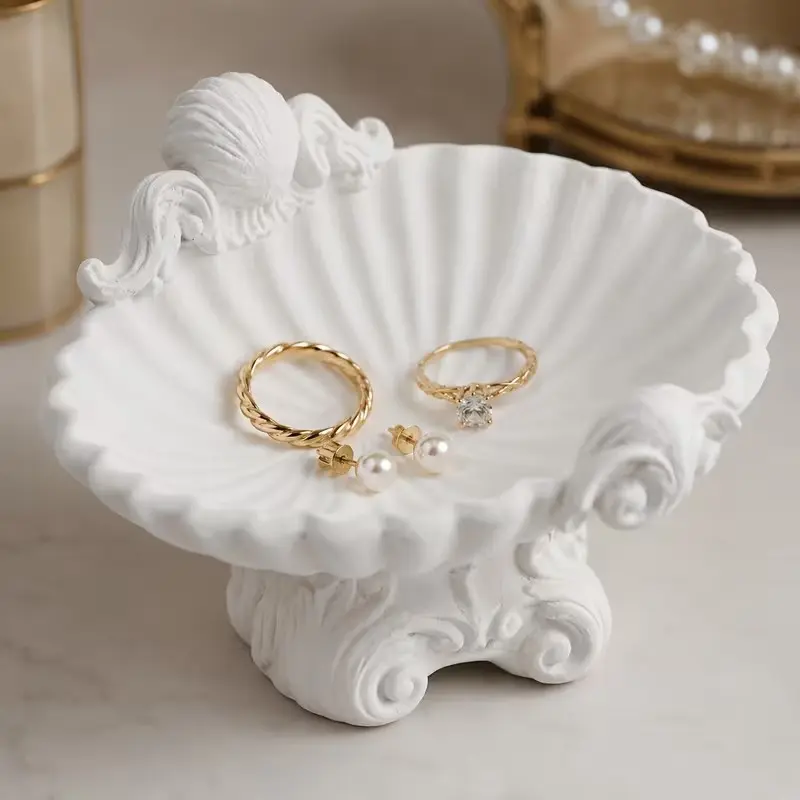 3D Printed Vintage Seashell Jewelry Tray, Shell Shape Ring Holder, Baroque Embossed Button Hair Clip Organizer, Elegant Key Bowl Gift