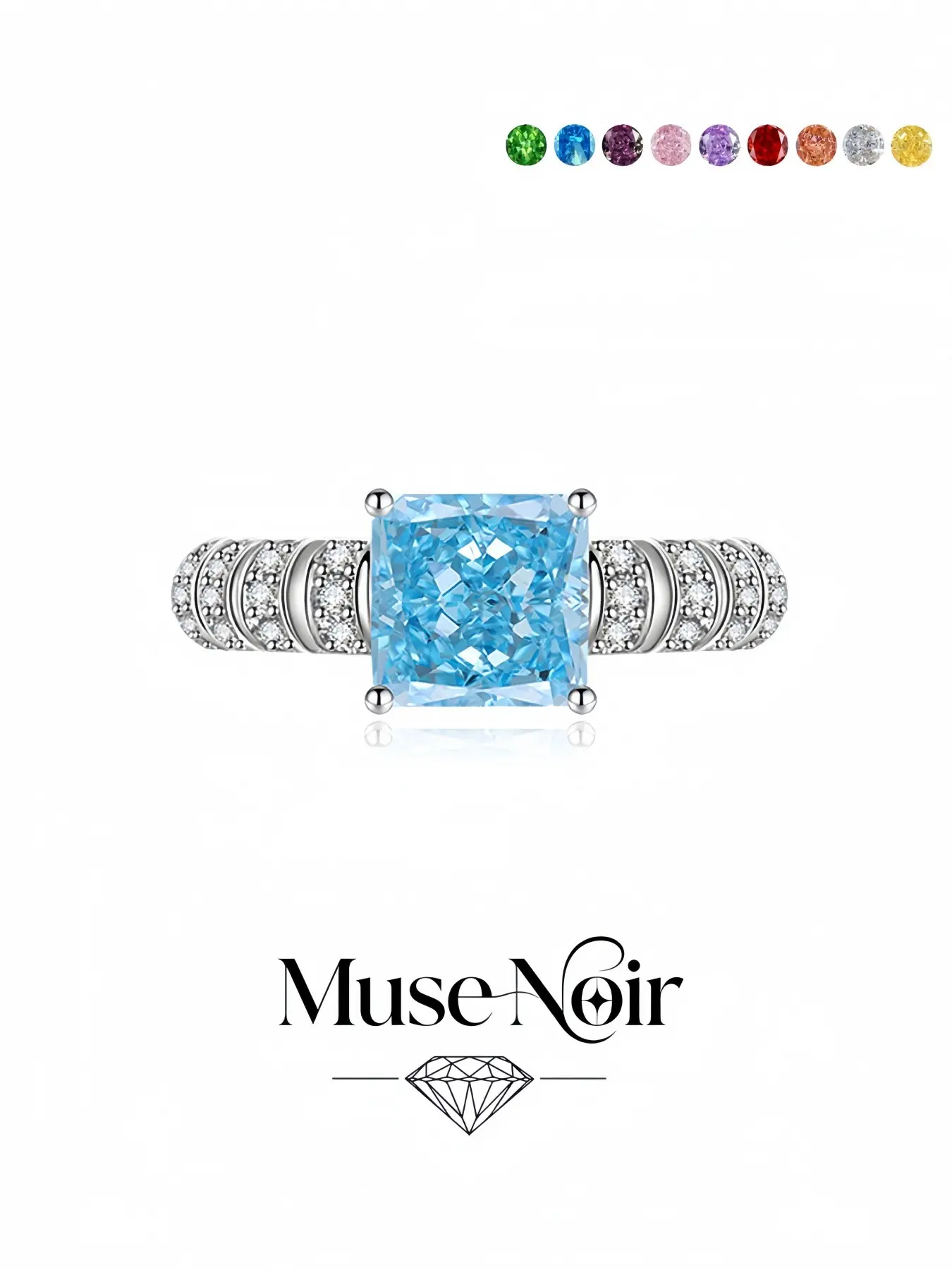 Radiant Cut Blue Crystal Dazzling Ring, Adjustable Trendy Rings, adjustable band with shiny square pink ice-cut high-carbon gems. Elegant jewelry for dates, daily wear, vacations and formal dinners.