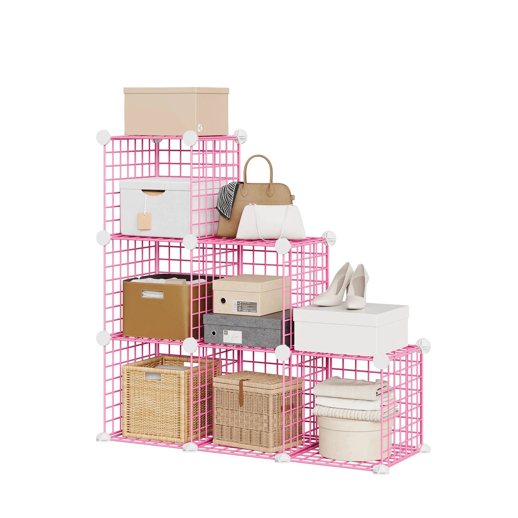 6-Cube Steel Wire Grid Storage Organizer Racks - 12.6 in Modular Metal Shelving Unit for Closet, Bedroom, Office - DIY Open Shelf System