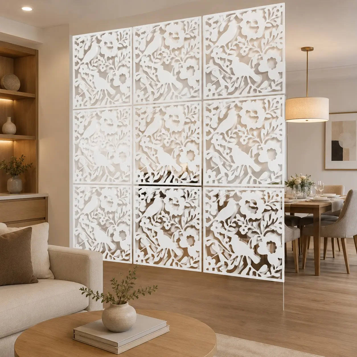 6/9/12 Pack Hanging Screen Room Dividers, Minimalist Hollow Suspended Partition, Ceiling Mounted No Floor Stand to Save Space, Light Transmitting Panels Freely Combinable, Decorative Hanging Screen for Space Separation & Privacy Shield
