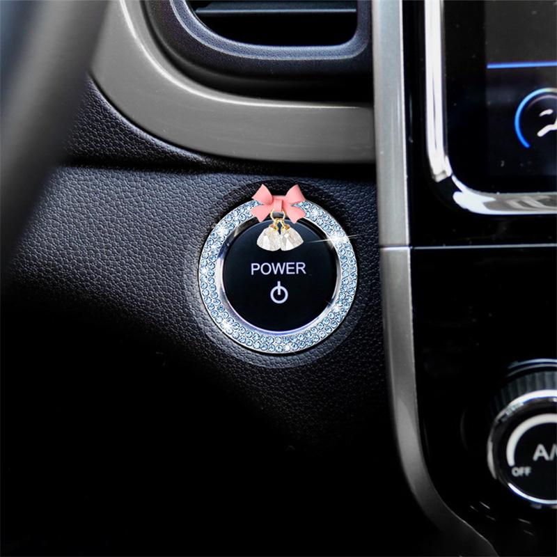 Rhinestone Decor Bowknot Design Car Engine Start Stop Button Ring, Car Engine Start Stop Button Decoration, Car Interior Accessories for Women, Car Decorations, Automotive, Vehicle