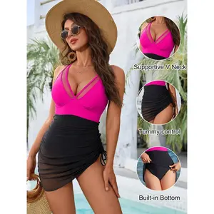 One-piece swimsuit 2026 new model, skirt-style swimsuit with mesh, sexy tie-up, hip-hugging short dealsforyoudays bottom set