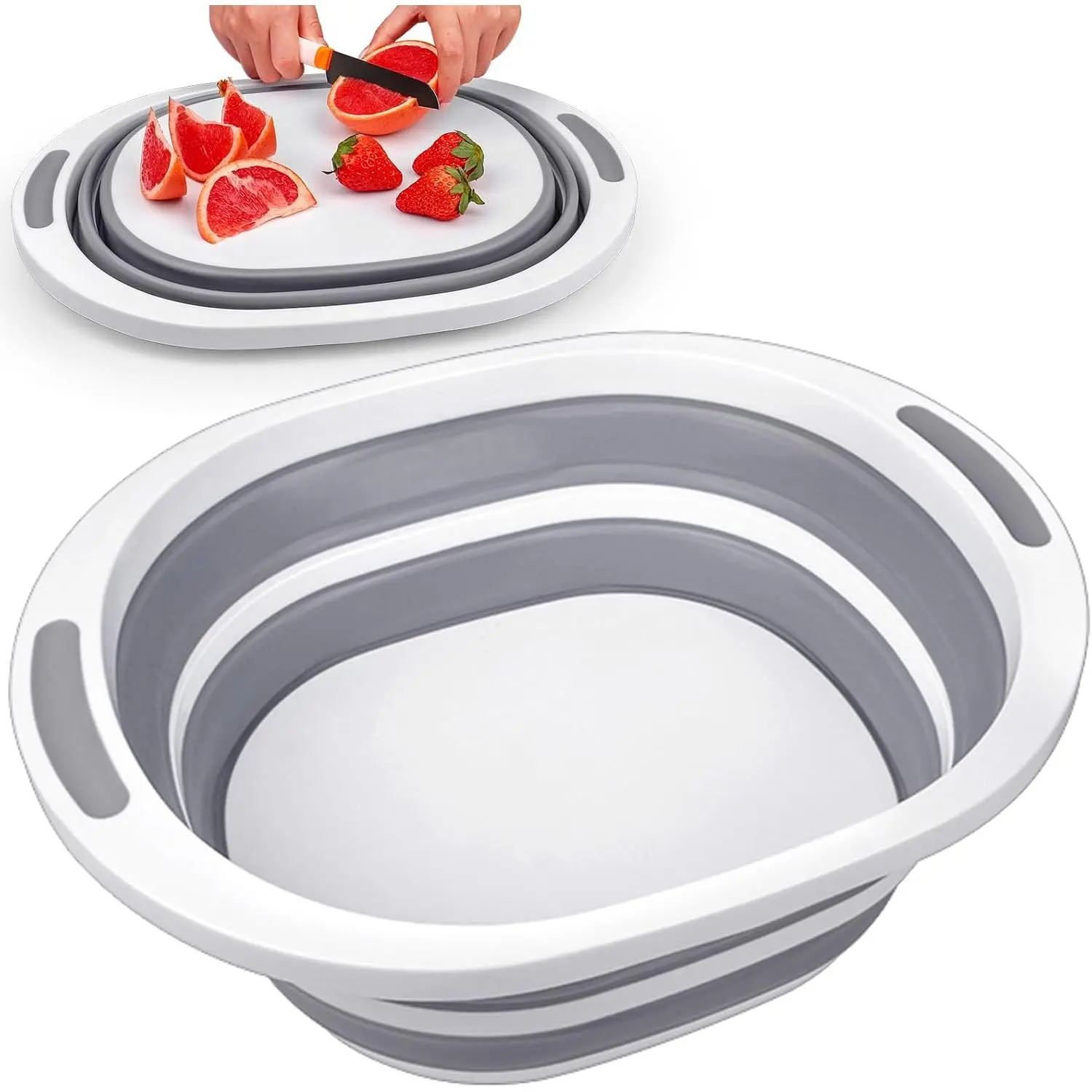 Collapsible Wash Basin, 7.5L Dish Tub Sink Basin Folding Dish Pans for Kitchen Sink, 2-in-1 Dishpan +  Board, Portable Sink Dish Basin for Camping BBQ Prep Tub Washing Bin Bucket for Cleaning