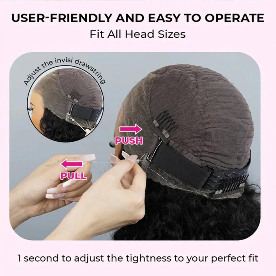 Bling Hair 360 Glueless Wigs Kinky Straight 360 Full Skin Lace Frontal Wig Invisible Strap Pre Plucked Pre Cut Natural Hairline Human Hair Wig