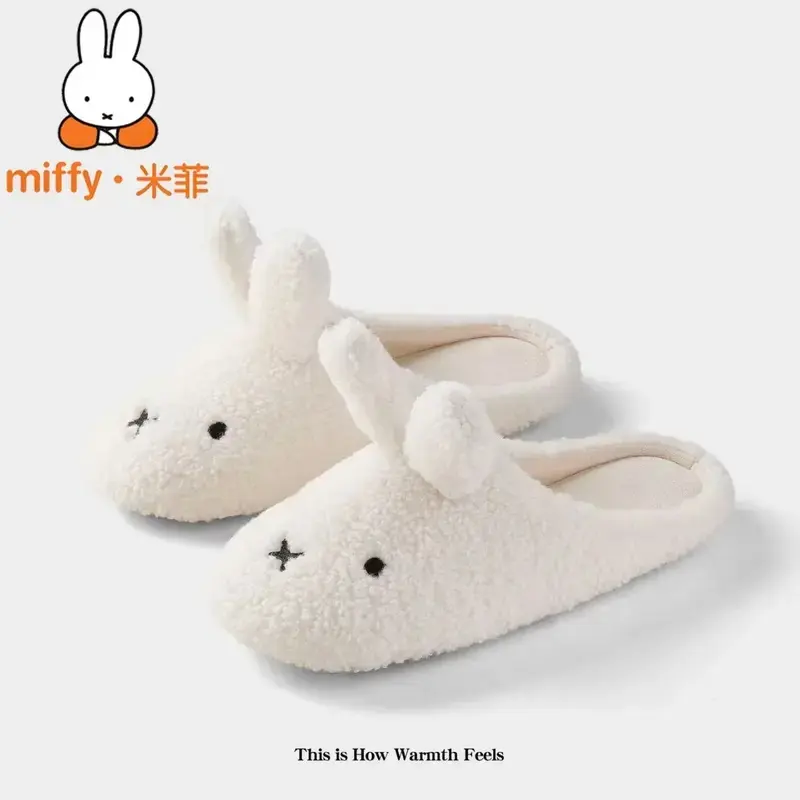 Kawaii Miffy Slippers Cute Cartoon Winter Comfortable Home Outdoor Non-slip Soft Bottom Warm Cotton Slippers Girl Shoes Gift Toy