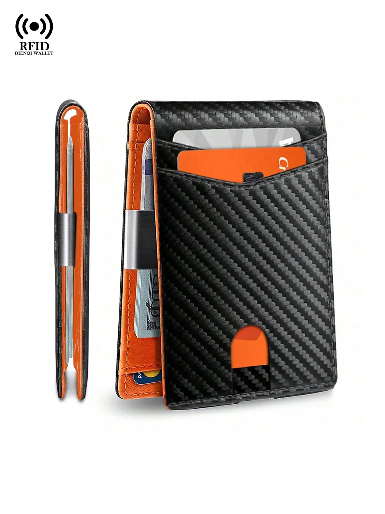 Men's Ultra-Thin Bifold Card Holder, Carbon Fiber Pattern RFID Blocking, Minimalist Money Clip, Compact Stylish RFID Protected Wallet, Father's Day Gift