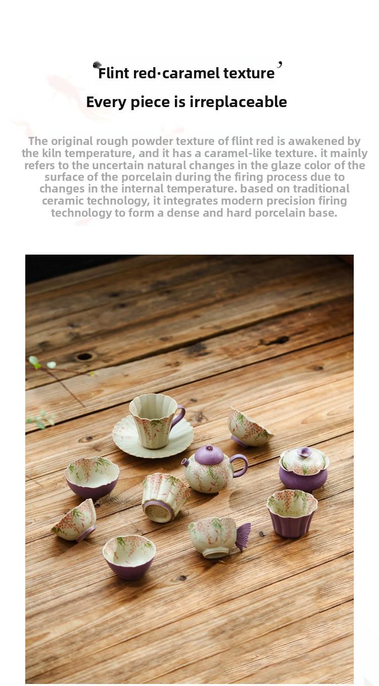 The hand-painted wisteria and carp pattern coffee cup, crafted by artisans, is an attractive and practical ceramic tea cup with a vintage style and vibrant colors