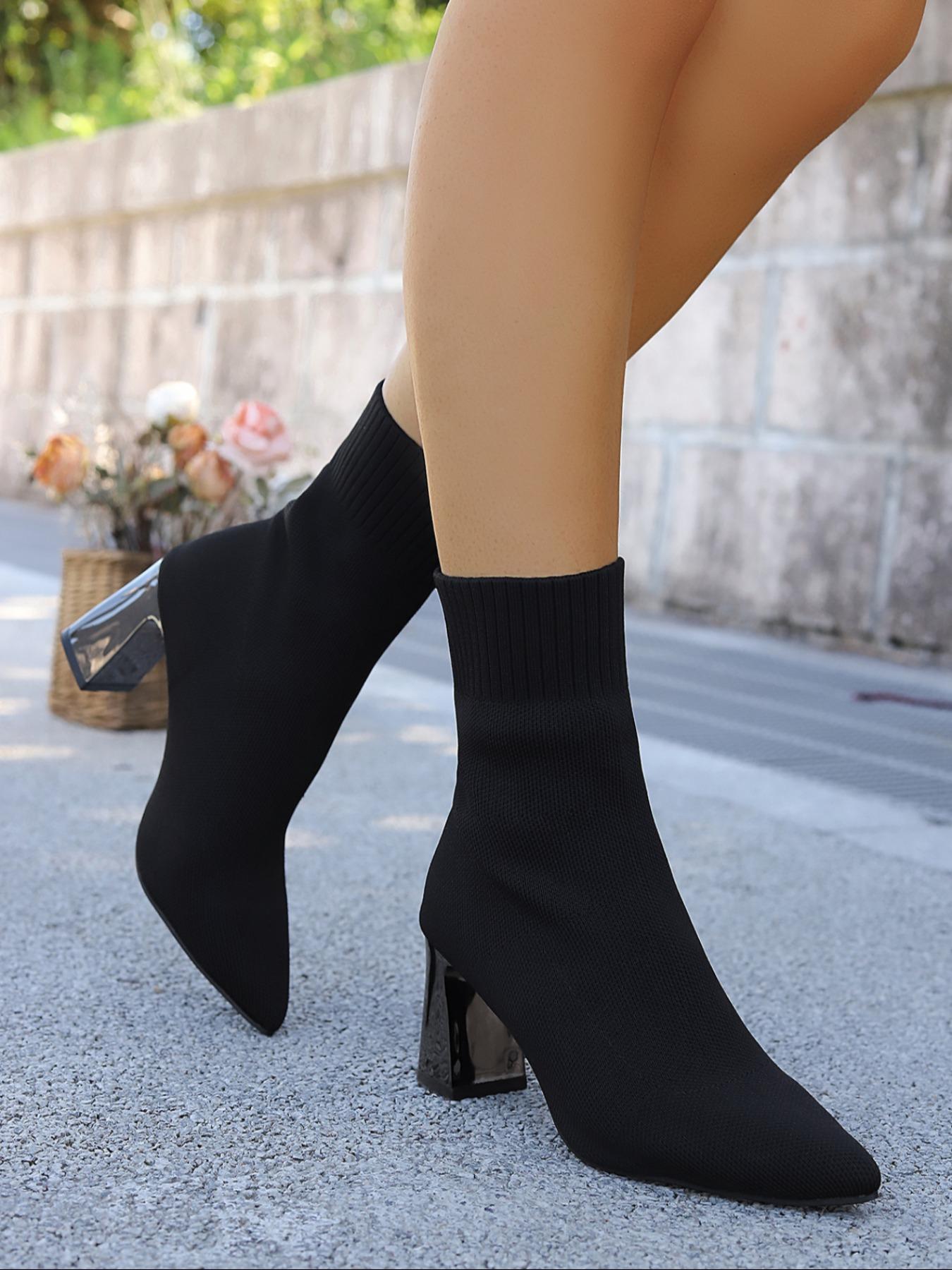 Women's New Thick Heel Socks Boots Pointed Toe High Heel Stretch Knit Single Boots Slim Leg Trendy Versatile Fashion Women's Boots are suitable for daily various evening banquet party outfits, elegant women's high heels, as the best choice for gifts