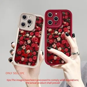Phone Case Covered with Red Roses, Sweat-Resistant, Wear-Resistant with Full Lens Protection, Healing Ins Style, Compatible with iPhone 17/16/15/14/13/12/11 Plus Pro Pro Max, Ideal Birthday Gift for Girlfriends