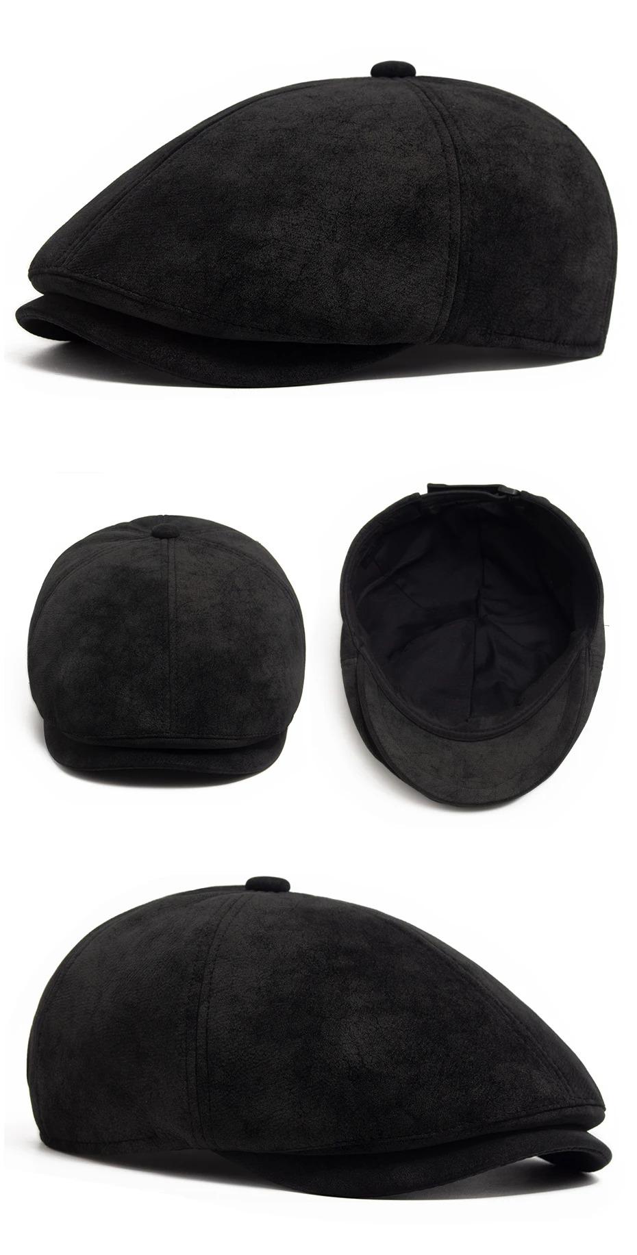 New PU Imitation leather Newsboy Cap Fashion Vintage Men Women Berets For Spring Autumn Visor Flat Hat Casual Retro Hip Hop Caps