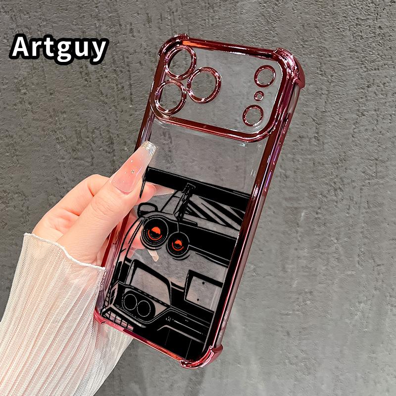 Four Corner Anti-Fall Racing Glow Pattern Phone Case for iPhone 17 Pro Max 16 Air 15 Plus 14 13 12 11 E Shockproof Transparent Electroplated Protective Cover