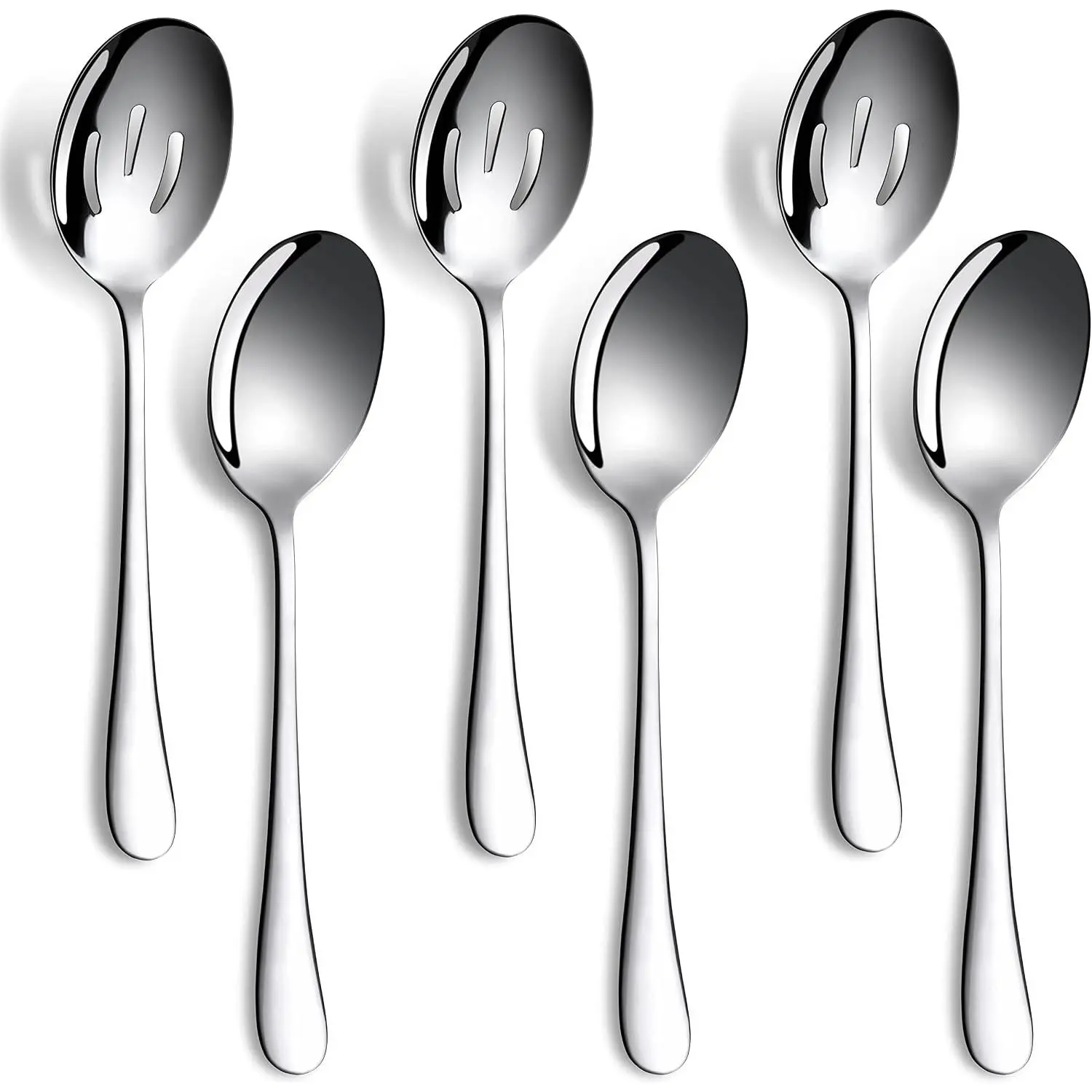 6 count Serving Spoons Set, 8.7 Inch Serving Spoon, Slotted Spoons,  | 3 Server Spoon and 3 Slotted Spoons, Stainless Steel Buffet Banquet Large Utensils Cutlery Set for Kitchen