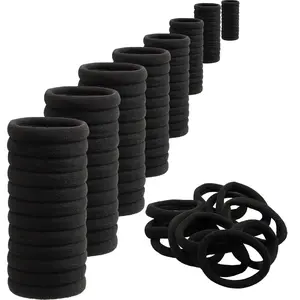 Hair Tie, 100Pcs Black Onyx - Soft Cotton, Seamless Hair Elastic for Thick or Thin Hair, No Snag, Dent or Breakage, Baseball & Tennis Suitable, All Age Friendly