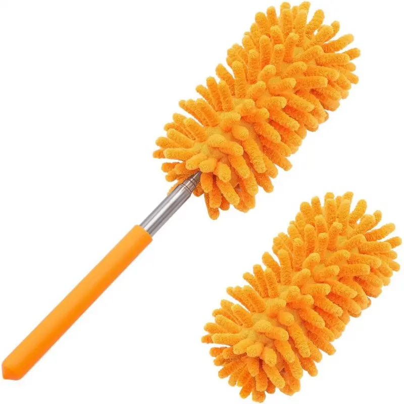Detachable Microfiber Cleaning Tool with Telescopic Long-Handled Extension Pole, Hand Washable with 2 Replaceable Heads for Home, Office, Ceiling Fan, Long-Handled Extension Dusters/Duster Heads