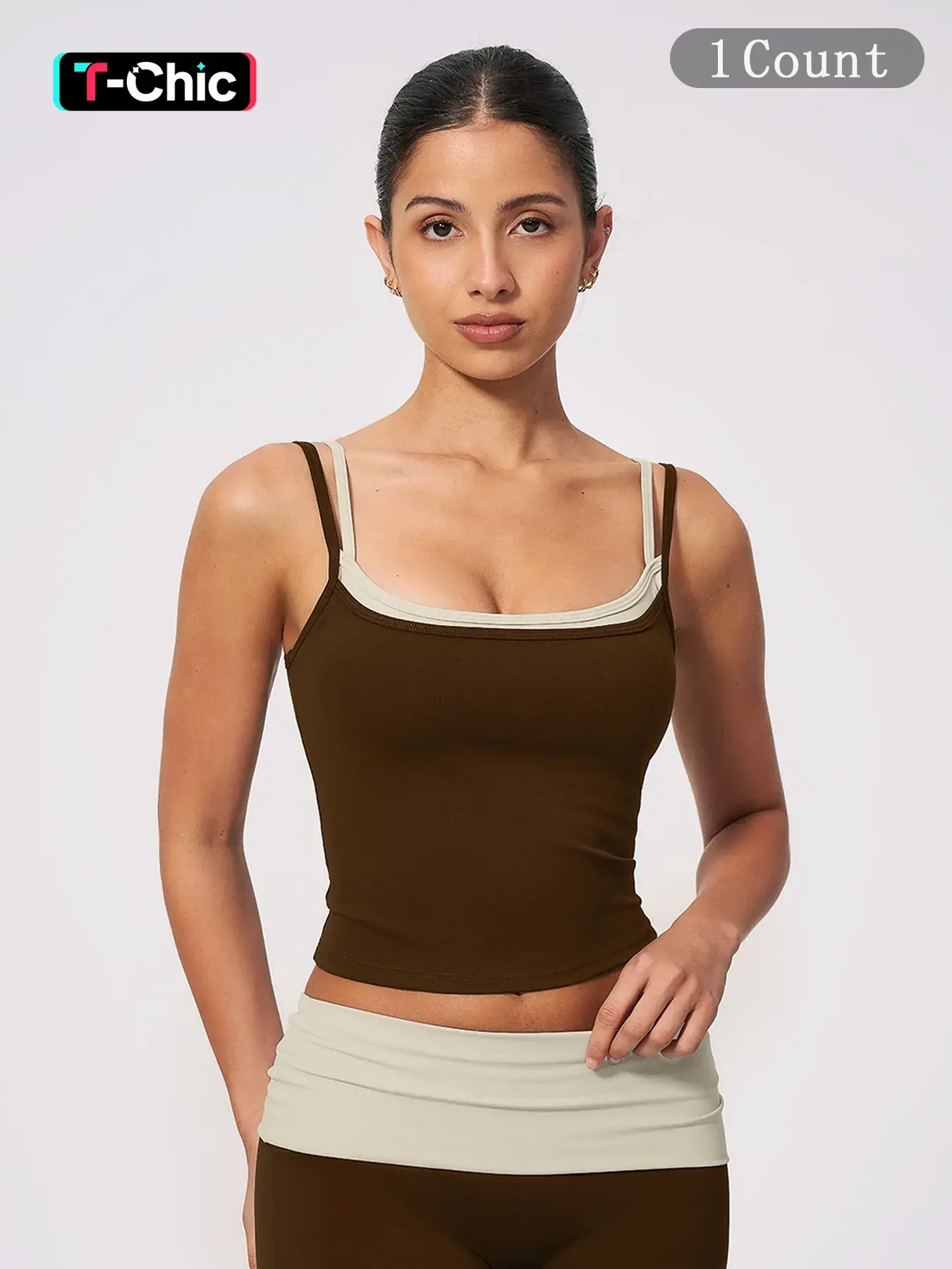 Colorblock Dual Layer Yoga Tank Top with Padded Bra, Slimming Sporty Fitness Strapless Sleeveless Shirt, Women's Workout Wear, Tight Sports Vest