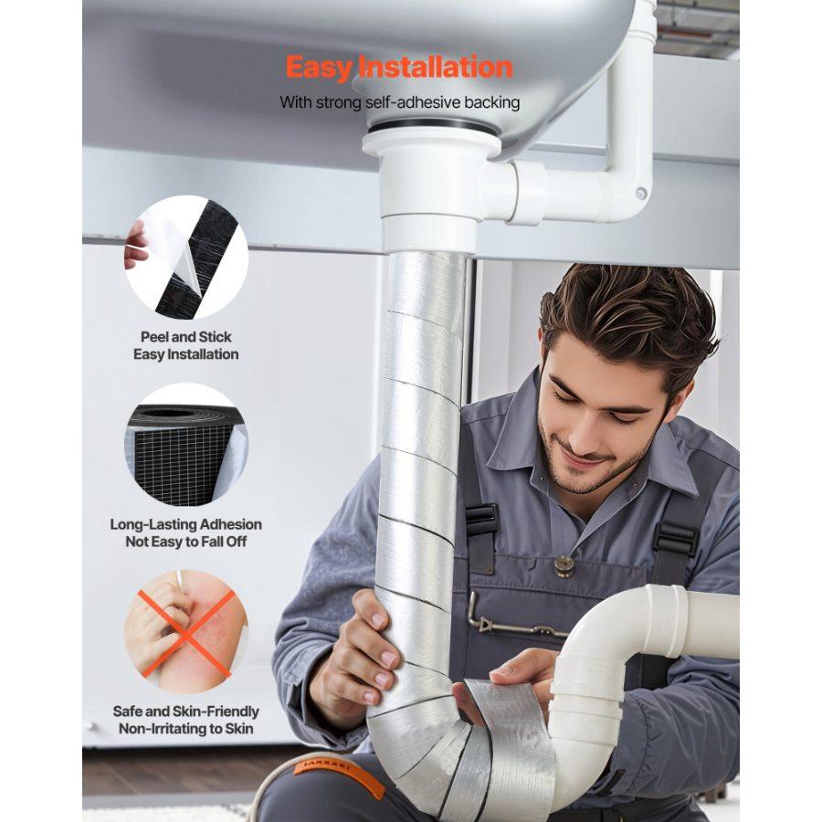 VEVOR Pipe Insulation Wrap, 32.8 FTx 2-inch Pipe Insulation Tape with Aluminum Foil Layer, Self-Adhesive Foam and Foil Pipes Wrap for Freeze Protection, Heat Cold Resistant for Outdoor Indoor Use