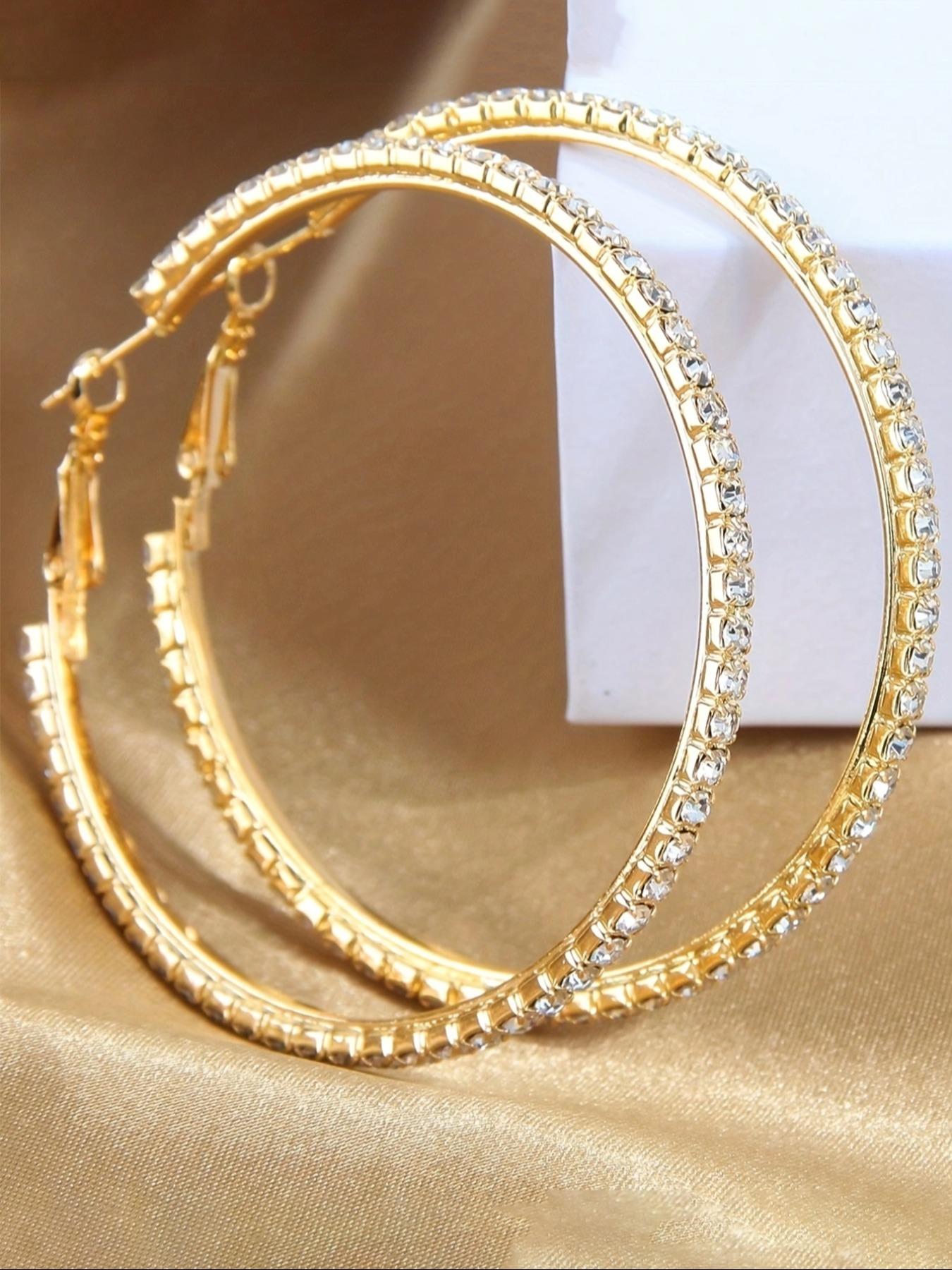 Women's Elegant Rhinestone Decor Hoop Earrings, 1 Pair Fashion Glittering Hoop Earrings for Party, Daily Decor, Trendy All-match Luxury Jewelry High Quality Earrings As Birthday Gift for Women & Girls