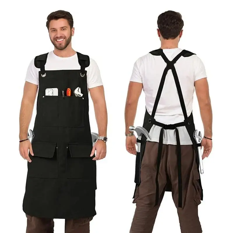 Polyester Cotton Canvas Apron, Sleeveless Design, Adjustable Waist, Multiple Pockets, Ideal for Baristas & Commercial Use