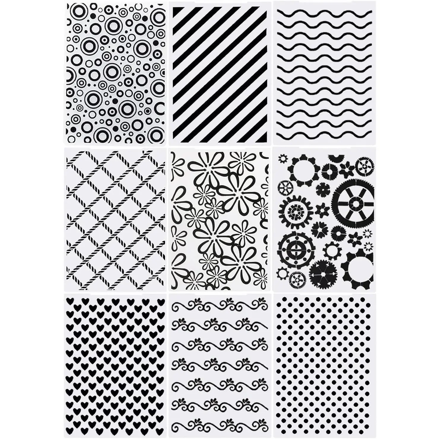 9 Plastic Embossed Folders - DIY Craft Template for Photo Album, Scrapbook & Card Making Supplies (Classic Style)