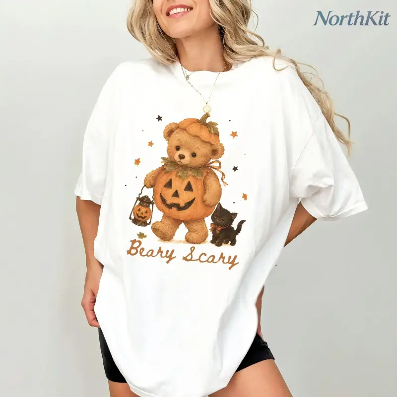 Chic Beary Scary  Shirt, Halloween Bear T-shirt, Cute Halloween Graphic Tee, Spooky Cute Clothing, Halloween Bear And Cat Outfits