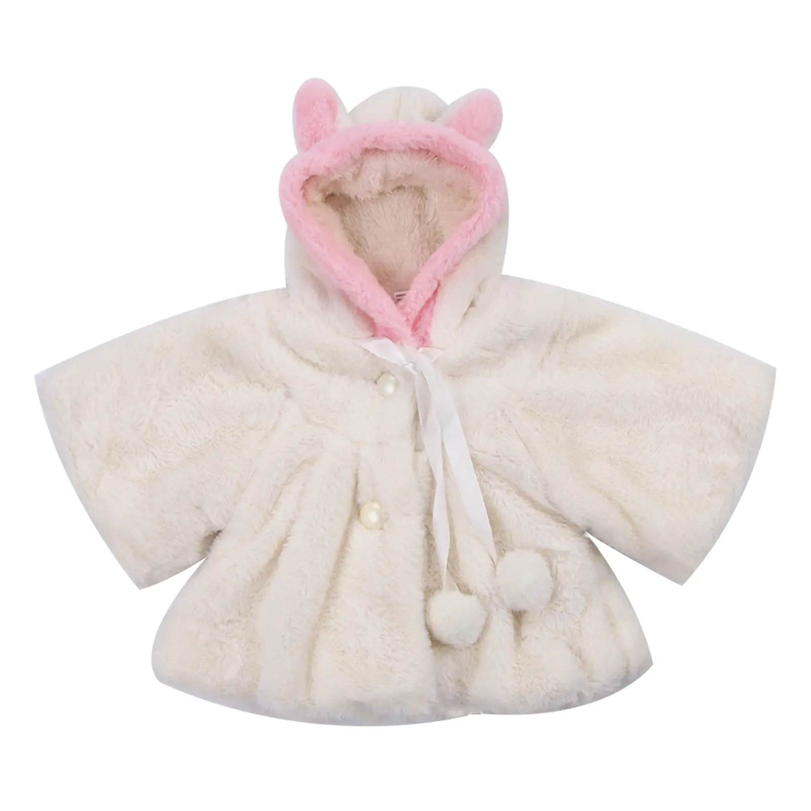 Bunny Design Baby Girls Jackets & Coats, Infant-Newborn Winter Thick Warm Faux Fur Fleece Hooded Cape Cloak Outerwear