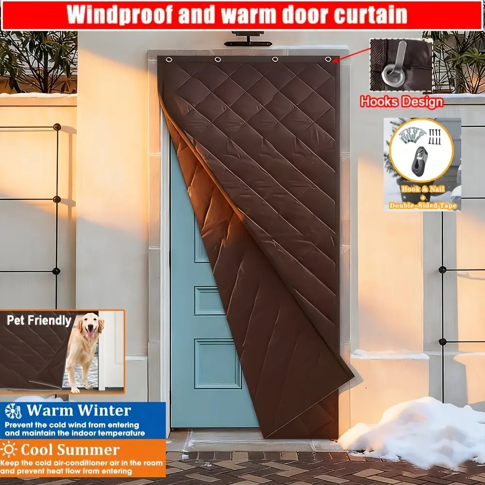 Thick Quilted Insulated Door Curtain, Windproof Cold Weather Door Shade, Durable Winter Warm Door Cover, Suitable for Front and Back Doors