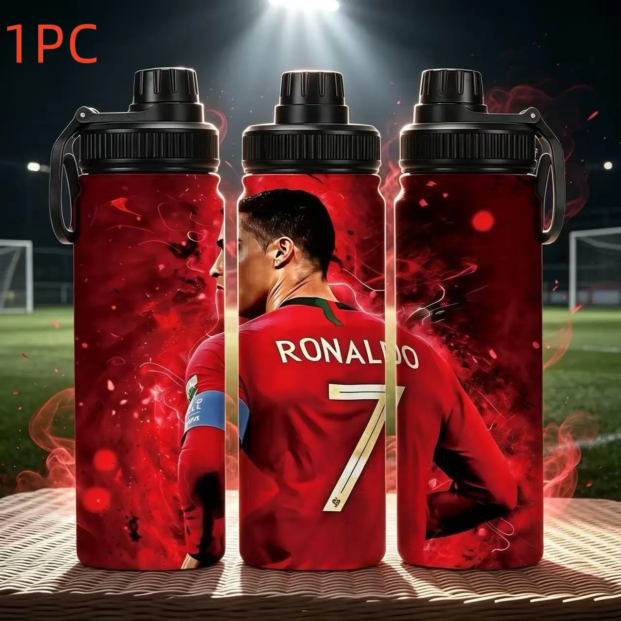 1pc Cr7 C Ronaldo Print Dual-Layer Vacuum Insulated Sports Water Bottle, 8-Hour Heat Retention, 24-Hour Cold Retention, One-Button Lid, Gym, Outdoor, Office, Insulated Vacuum Flask