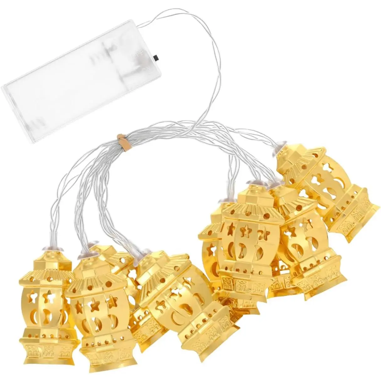 Eid- Fitr Lantern String Light  Operated Golden Ramadan Lantern Light Mubarak Lights Decoration for Eid Mubarak Party Wedding, Warm White