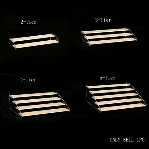 Wooden Step Display Rack, 1 Count Acrylic Display Risers Handmade Display Rack, Desktop Storage Rack for Perfume Lipstick Jewelry Doll Home Organizer, Beauty Products Holder