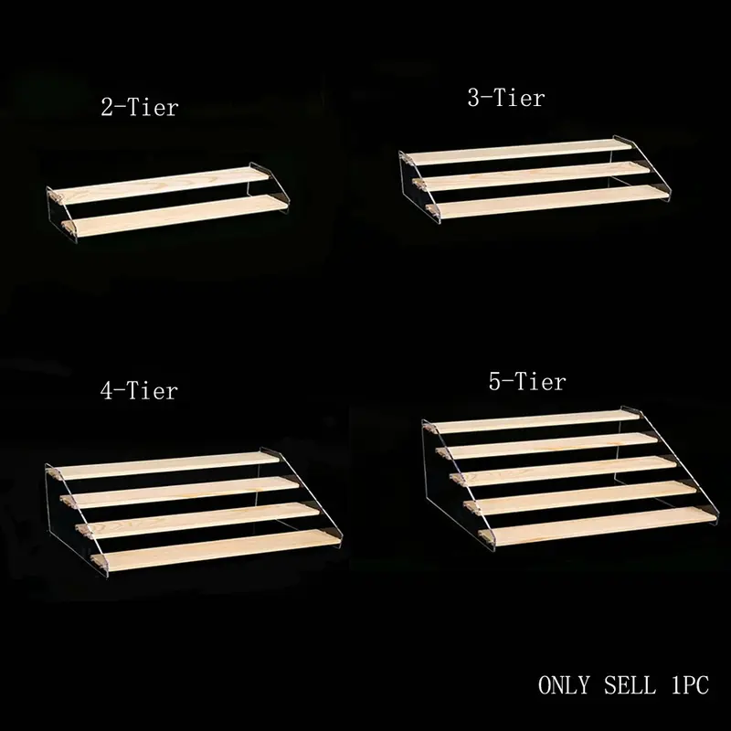 Wooden Step Display Rack, 1 Count Acrylic Display Risers Handmade Display Rack, Desktop Storage Rack for Perfume Lipstick Jewelry Doll Home Organizer, Beauty Products Holder