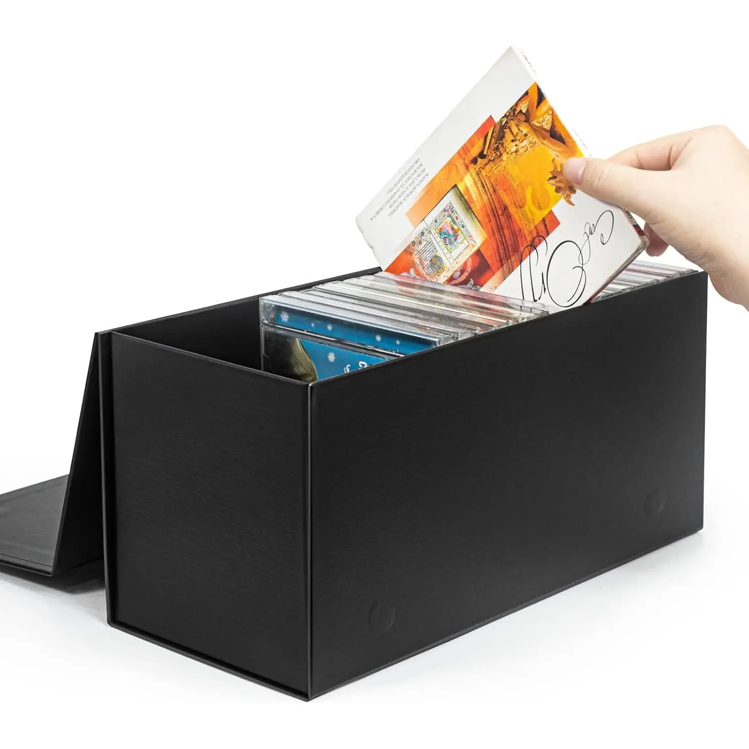 Durable 5.2 x 5.75 x 12 Inch CD DVD Storage Box Disc Holders with Lids, Stores up to 30 CDs, Black 1 PACK