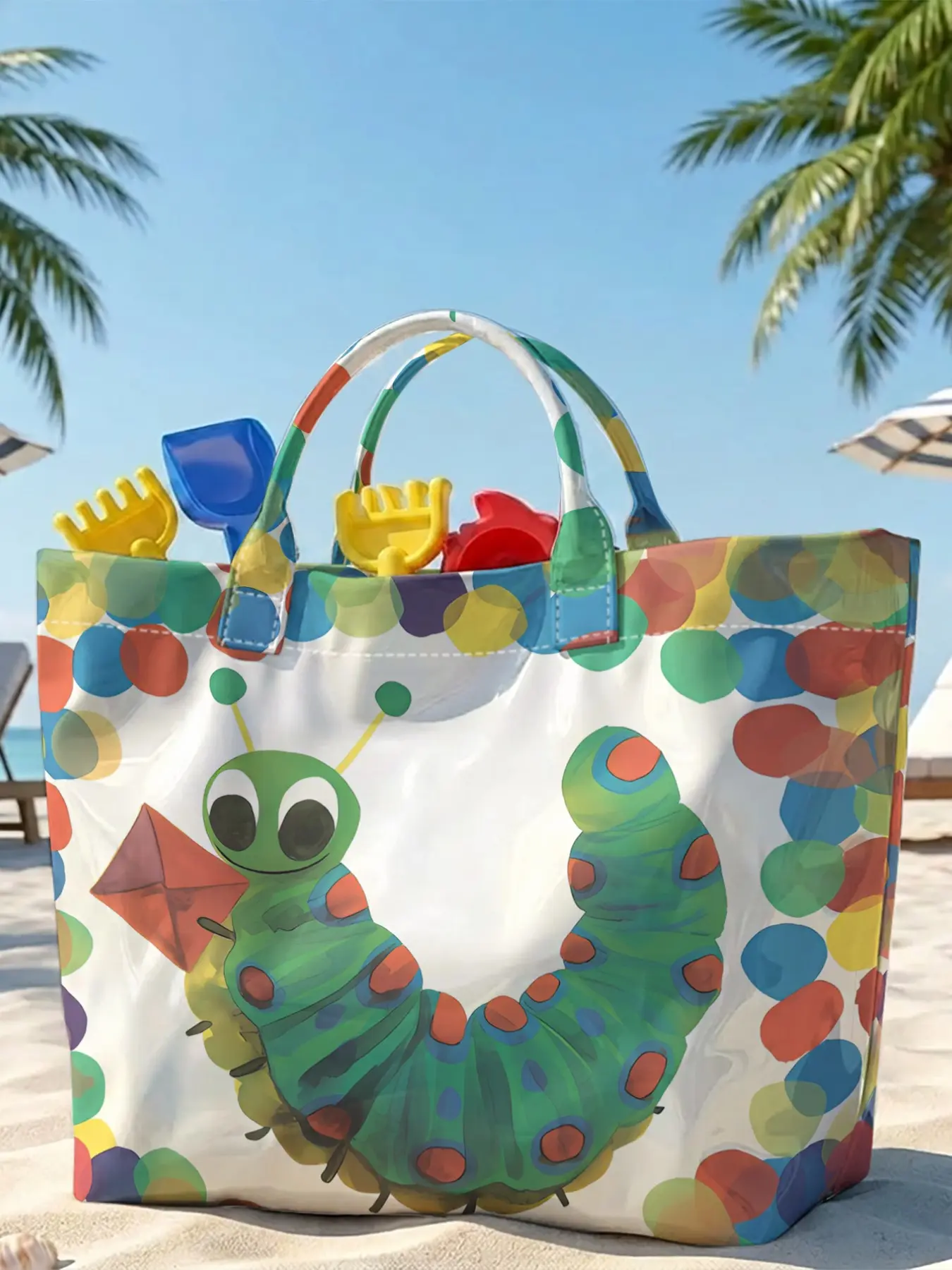 Fashion PVC Large Capacity Women's Tote Bag, Cartoon Spotted Caterpillar 2D Print, Casual Duffel Bag for Daily Use, Travel, Shopping