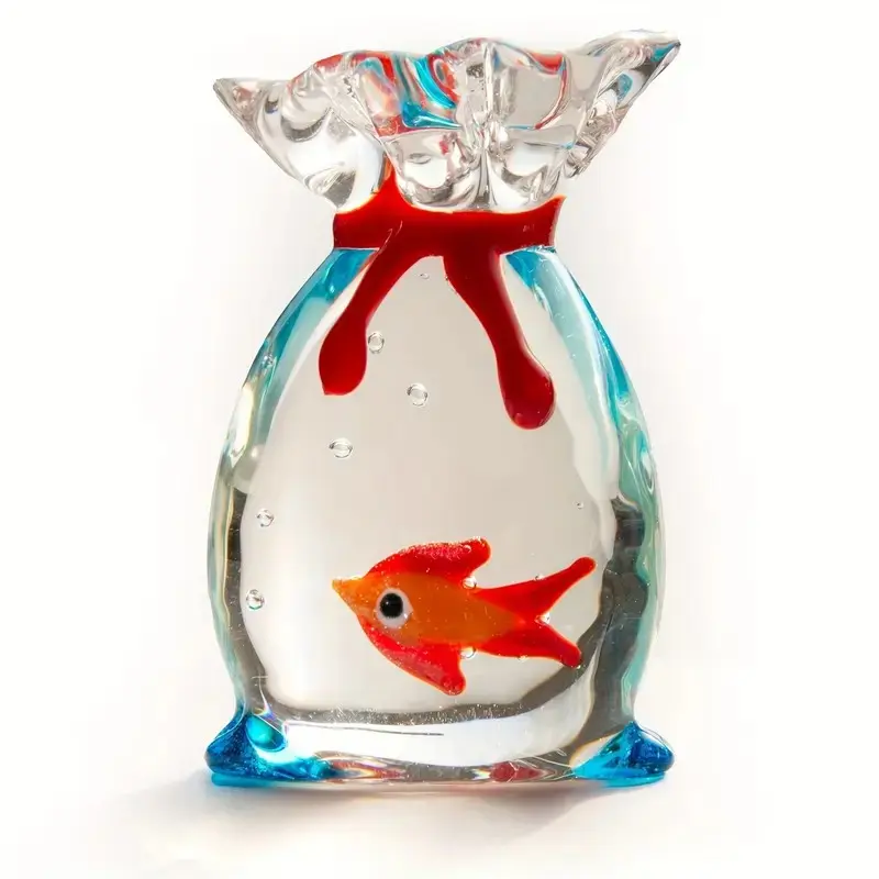 Mini Handmade Glass Fish Figurine, Fish Sculpture, Poetic Water Bag Style, Artistic Miniature Collectible for Desktop Decor, Christmas Unique Gift, Ornaments, Decoration, Decorative Piece