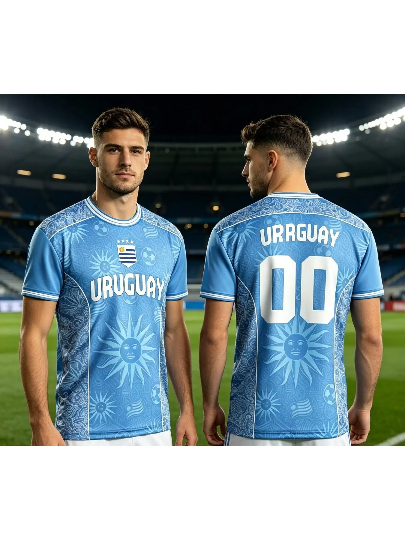 Uruguay Blue Custom Design New Summer Men's Sports Casual Breathable Jersey T-Shirt, Short Sleeve, Loose-Fit, All Seasons