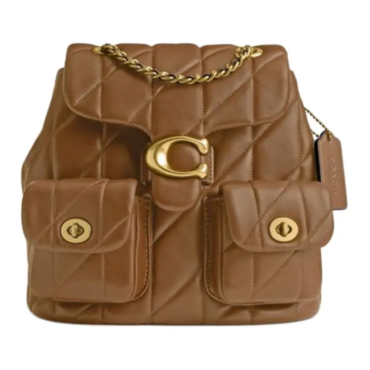 COACH Tabby 21 Small Women's Backpack with Metal Logo and Quilted Design in Honey Brown Lambskin