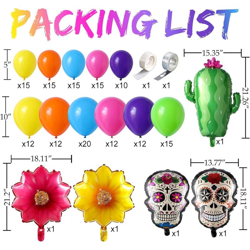 Dia de Muertos Balloon Arch Kit,160PCS Mixed Colorful Day of the  Balloon Garland with Cactus  Sugar Skull Foil Balloons for Halloween 5 de Mayo Mexican Fiesta Party Altar Decorations