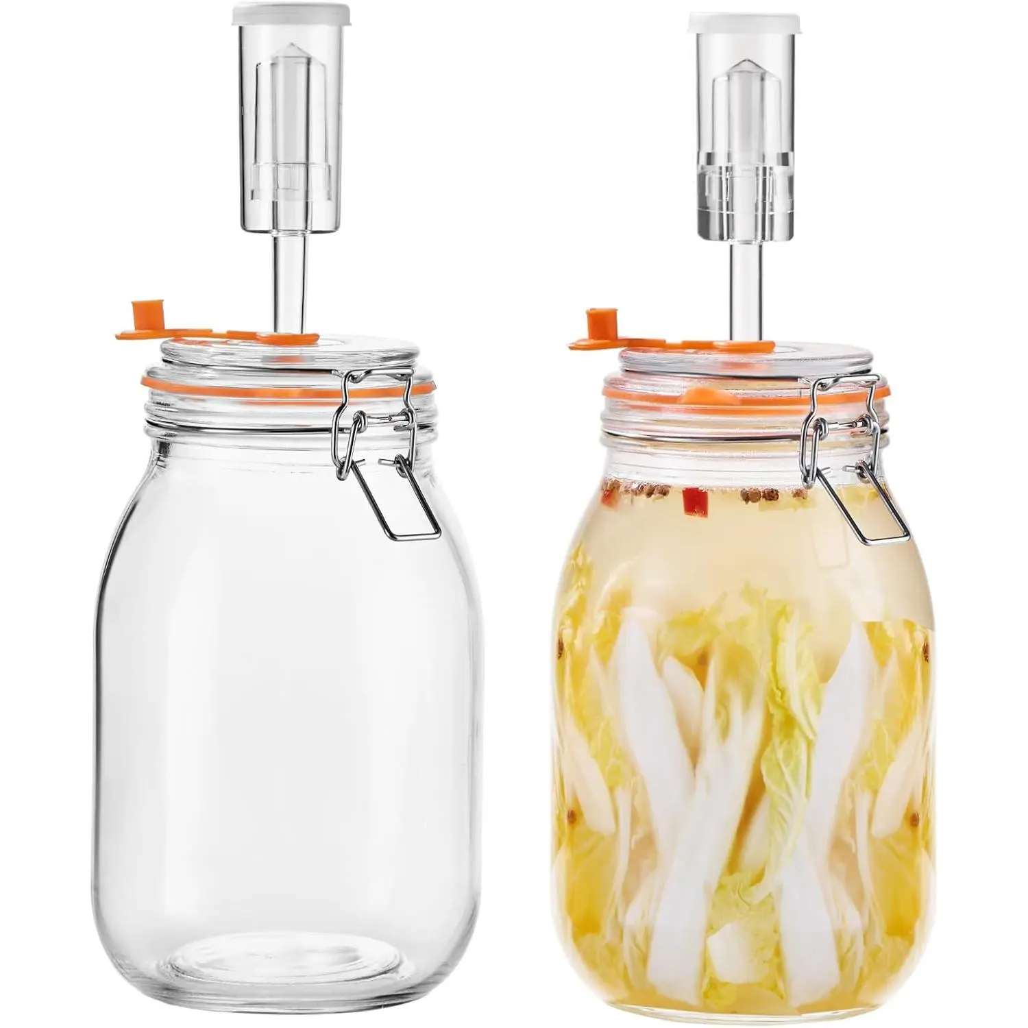 Fermentation Jar, 1.8 Liters Glass Fermenting Kit for Making Sauerkraut, Hot Sauce, Mead, Cider and More, Pack of 2