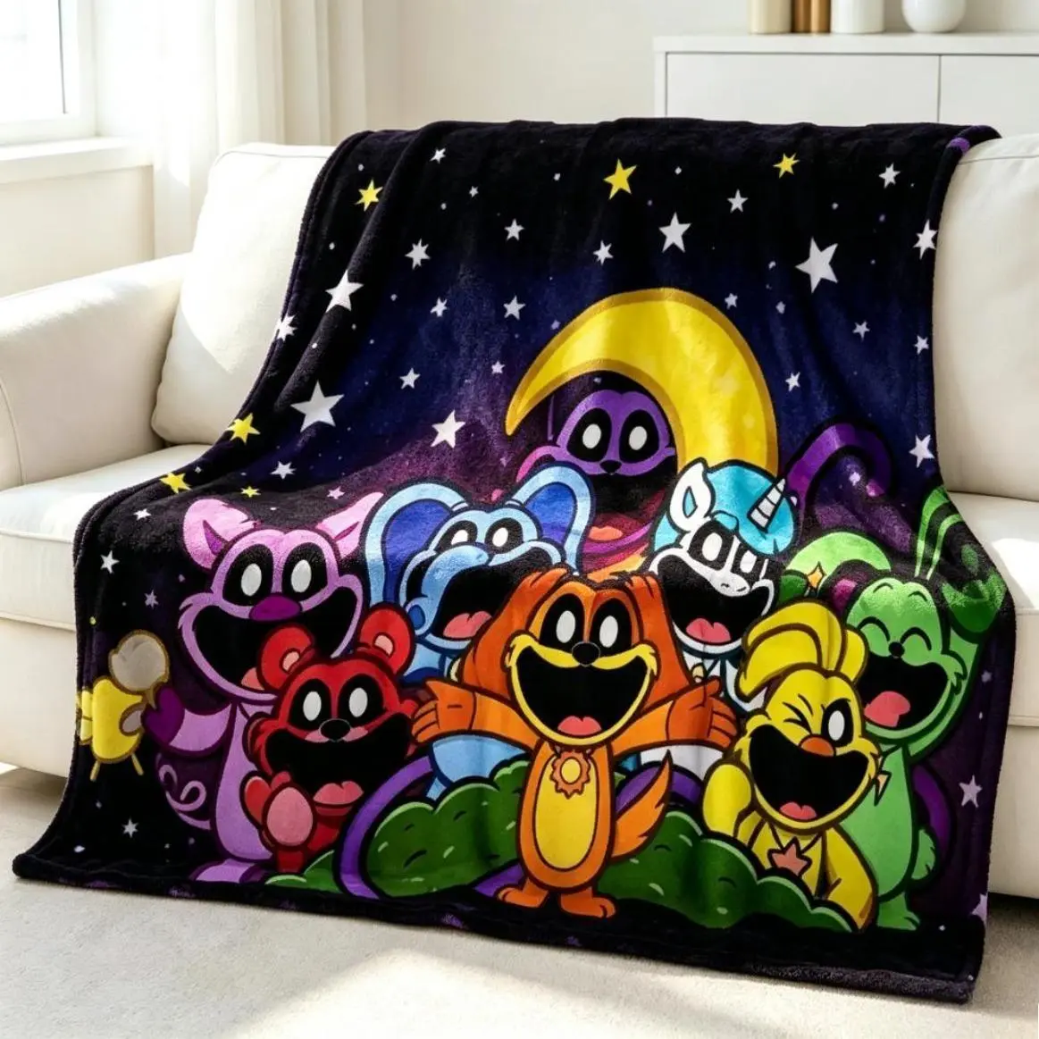 Cute Smiling Cartoon Critters Inspired Flannel Blanket Soft Cozy Warm Decorative Throw Blanket For Fans Christmas Birthday Holiday Aesthetic Room Decor Adult And Children Cartoon Theme Soft Blankets Blanket Gifts Bedding Duvet Bed Sheets Comforter Set Coo