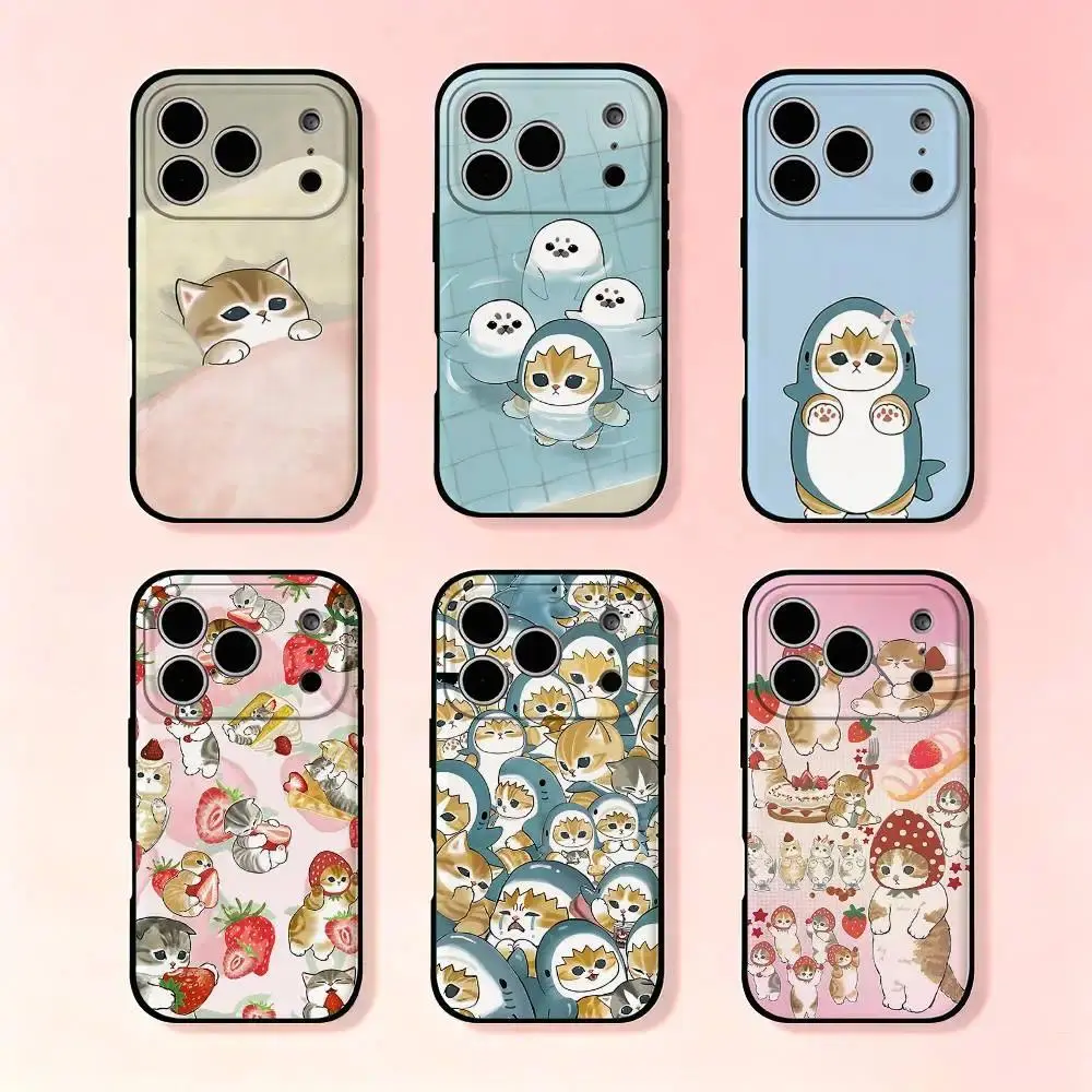 Mofusand Cat Cellphone Case Cover, Cute Kawaii Anime Design Slim Soft Black Casing Accessory, Shockproof Durable Protector for iPhone 11-17 Pro Max/Plus & Samsung Galaxy S23-S25 Multi-Model Devices