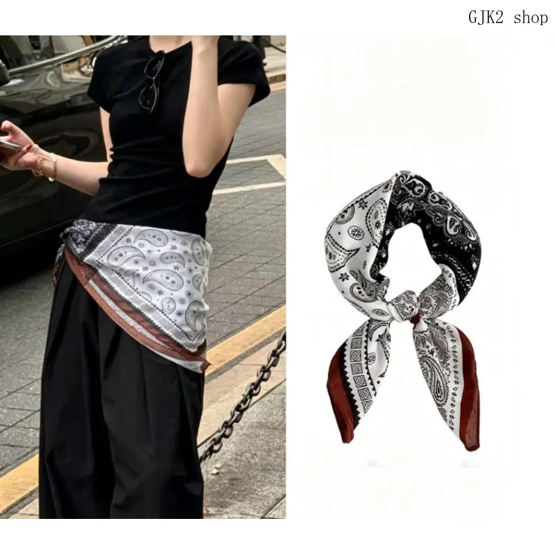 Vintage Paisley Square Scarf, Multi‑use Bandana for Neck Hair Waist Decor
