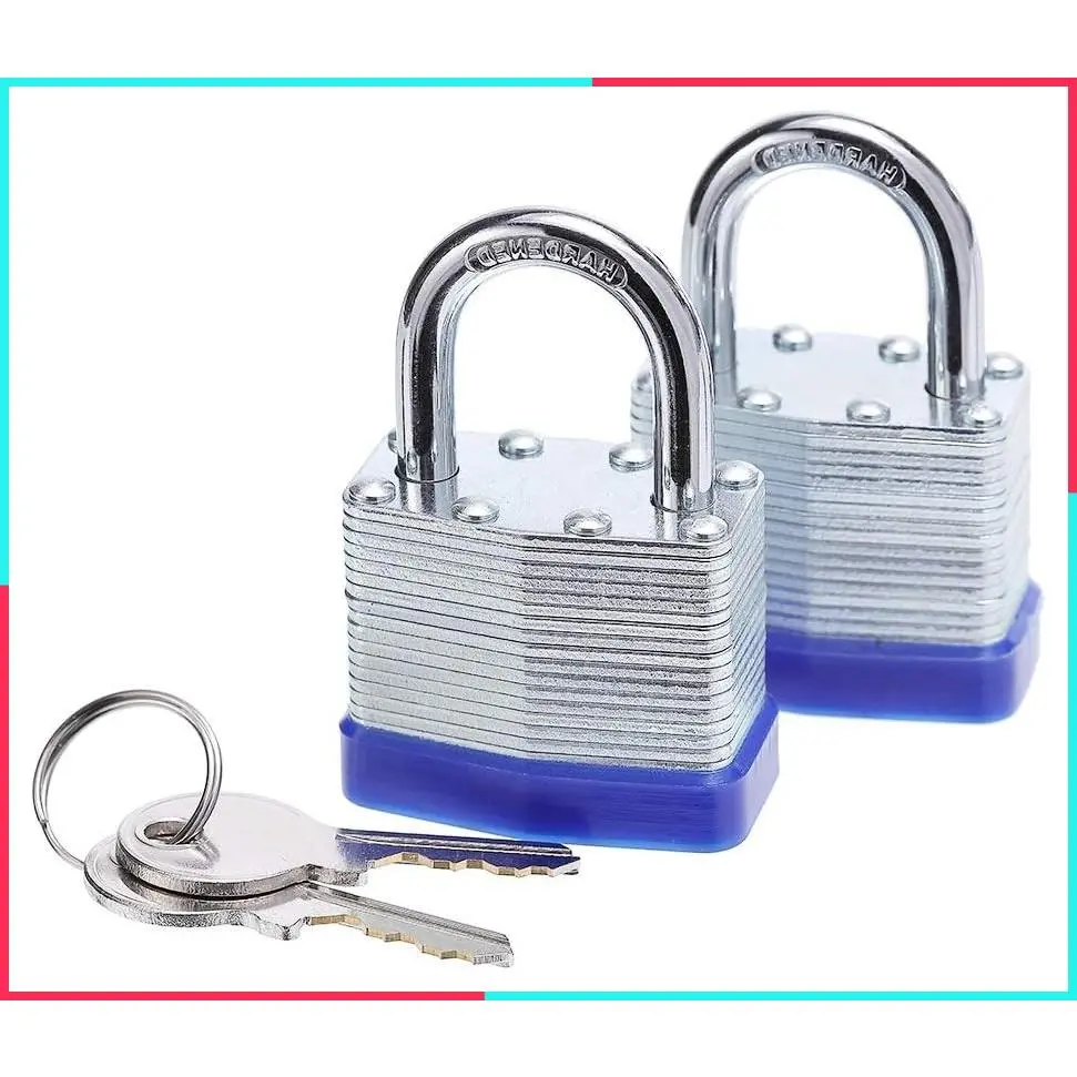 Laminated Steel Padlock, 1-9/16 in. Wide Body, 2 Pack Keyed Alike