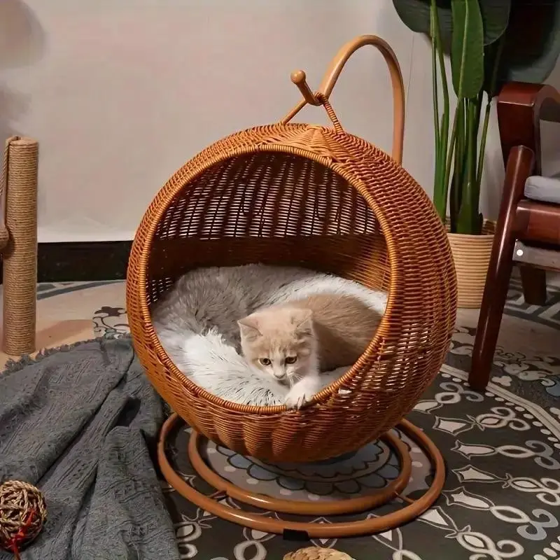 Ven Rattan Storage Basket, Multifunctional Cat Bed/pet Hammock, Oval Snack Storage, Breathable & Moisture-Proof, Durable, 5 Pounds