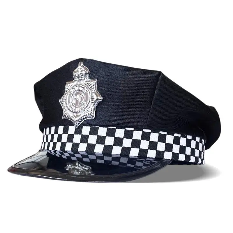 Adult Police Hat Octagonal Flat Top Hat Role Play Fun Props U.S. Police Hat Uniform Accessory Halloween Mardi Gras Party