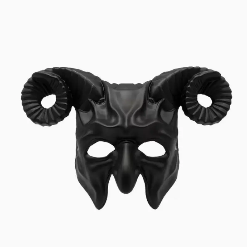 1pc Devil Goat Horn Half Face Mask, Halloween Costume Accessory, Gothic Adult Makeup Party Prop, Horror Role Play Mask