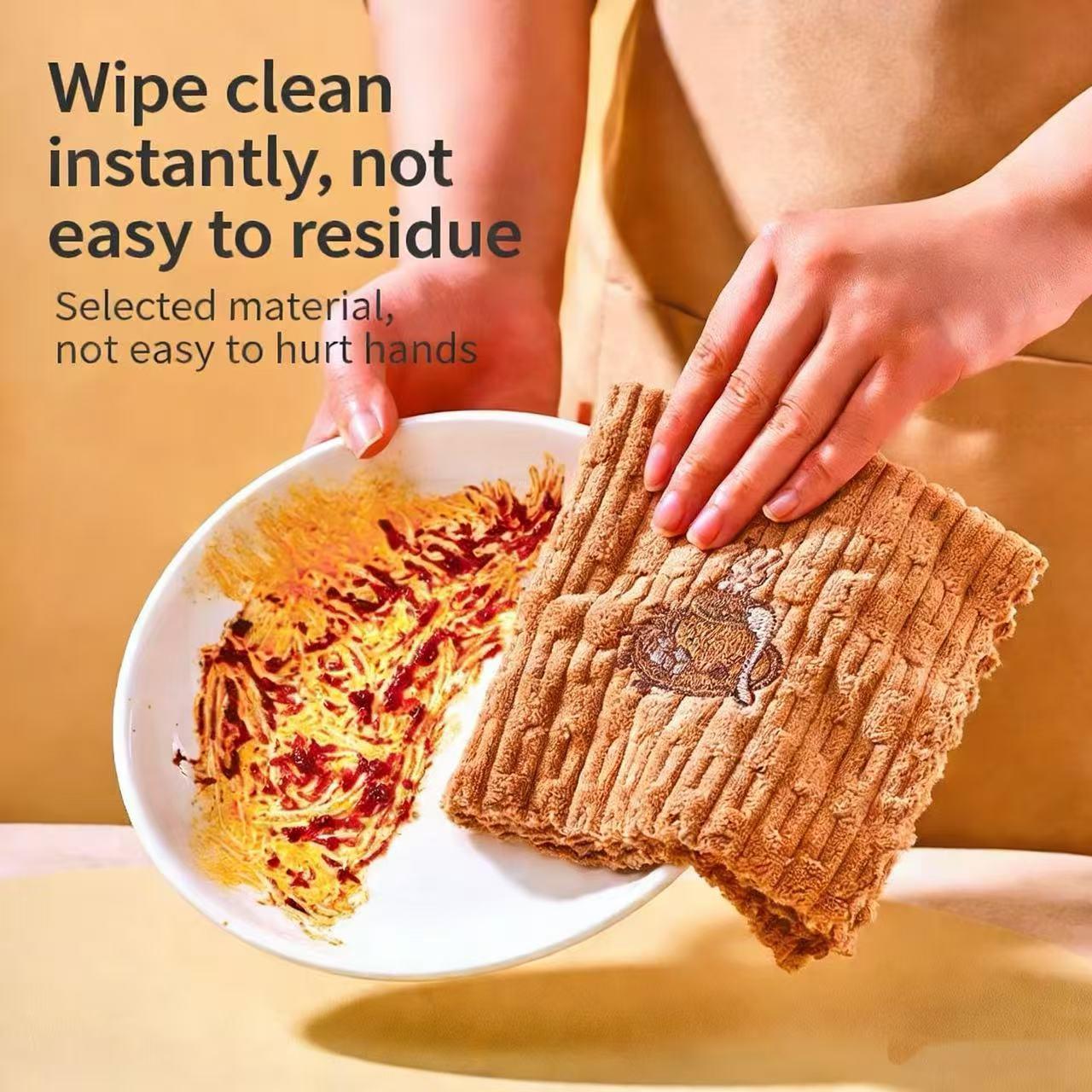 5pcs Teacup Embroidered Dishcloths, Quick-Dry Cleaning Rags, Thickened Large Kitchen Towels, Soft and Breathable, Bathroom Hand Towels, Car Wiping Cloths, Tableware and Glass Cleaning Cloths, Multi-functional Multi-purpose Square Towels