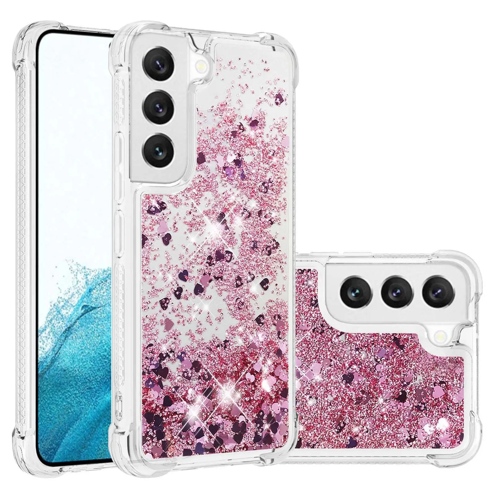 Compatible with G Power 5G 2025, 2024, 2023,2022, Transparent Sand Heart Flowing Glitter Shockproof Phone Case, Four Corner Anti-Drop Sparkling Protective Cover for Women HNZ0657