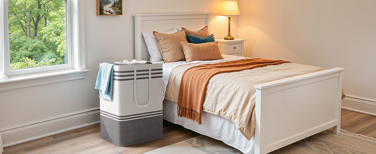 2 Pack Large Laundry Baskets, Laundry Hampers, Freestanding Waterproof Collapsible Clothes Bag with Extended & Reinforced Handles - Clothes Basket for Dorm, Bathroom, Home (Light Grey/75L)