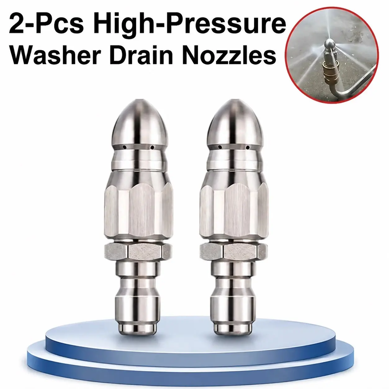 2/3PCS High Pressure Washer Sewer Jetter Nozzle 1/4 Inch Quick Connect Stainless Steel Drain Cleaning Nozzle Multi-Directional Jet for Toilet Sewer Pipe Blockage Unclog Tool
